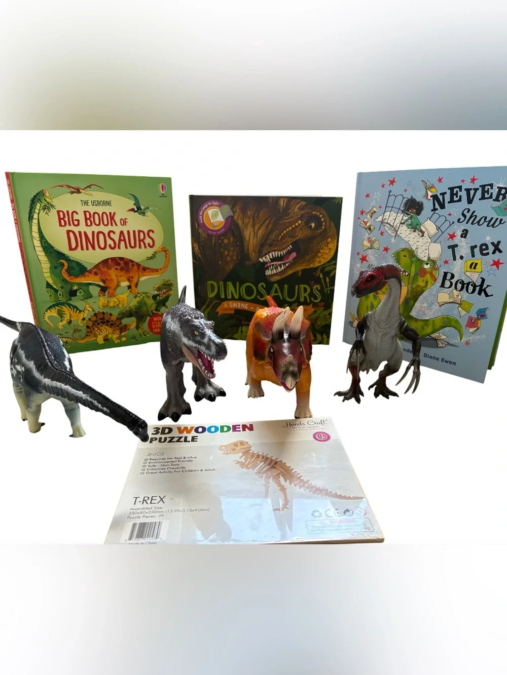 Kids Dinosaurs Toy Bundle -‎ Includes 3 NWT Books, 1 3-D Puzzle & 4 Large Dinos